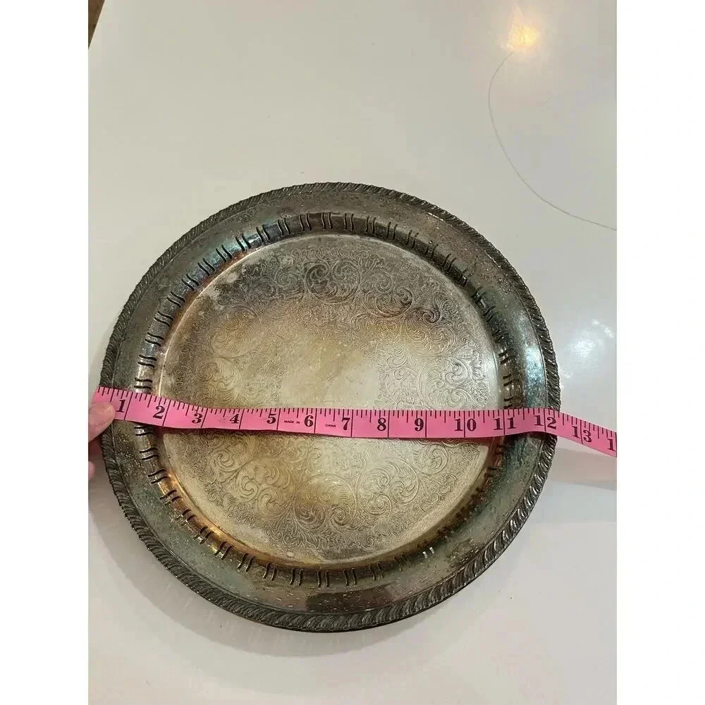 WM Rogers Silver Round Tray Metal Serving Plate